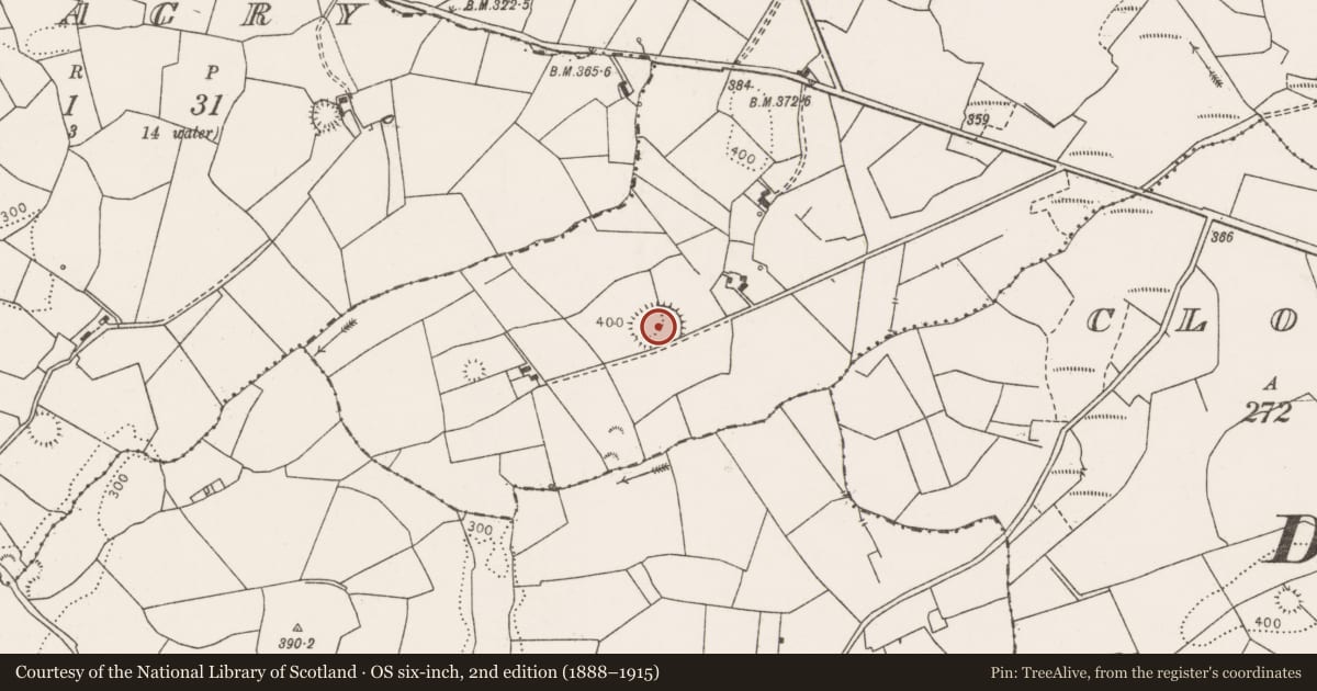 Ordnance Survey six-inch map, 2nd edition (1888–1915) covering the location of Ringfort - rath, Tullassa, County Clare, with a pin at the register's coordinates