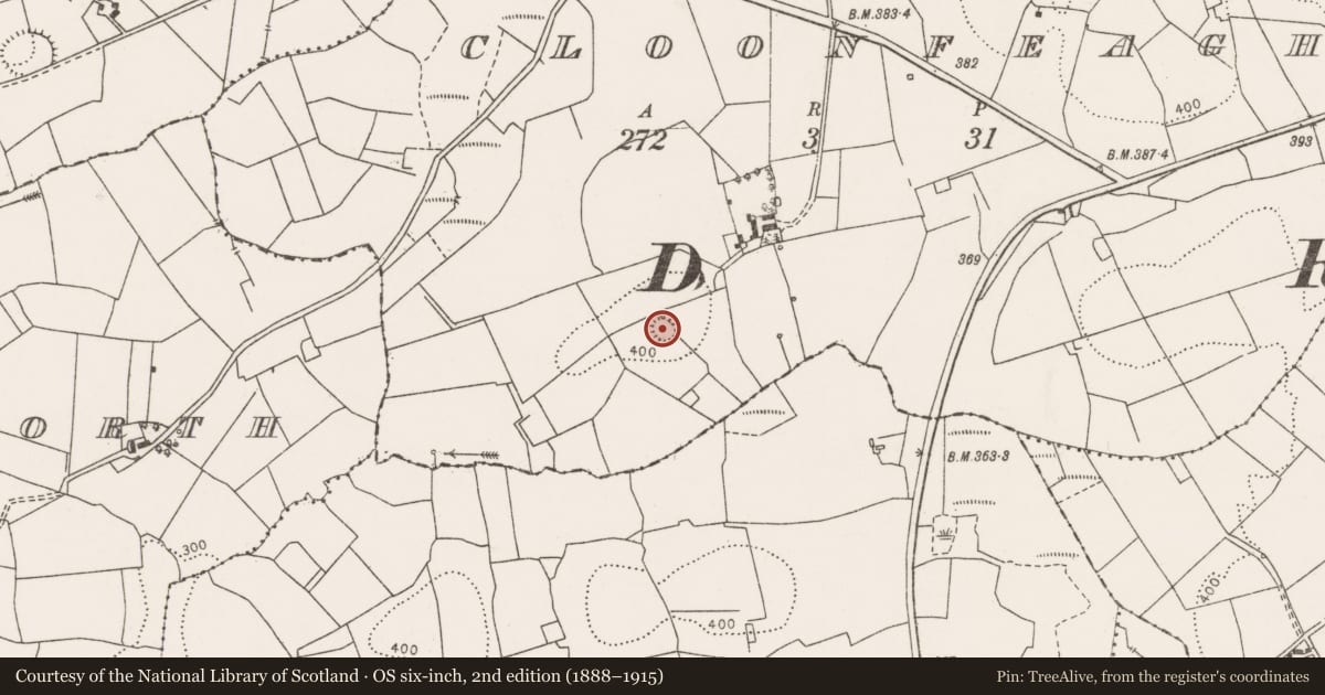 Ordnance Survey six-inch map, 2nd edition (1888–1915) covering the location of Ringfort - rath, Cloonfeagh, County Clare, with a pin at the register's coordinates