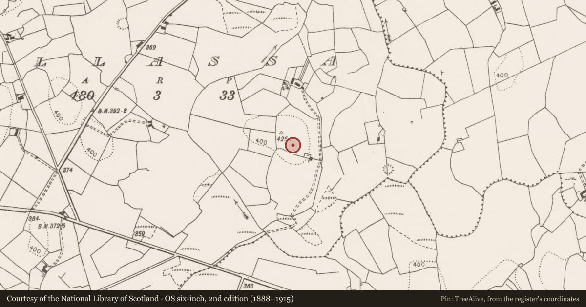 Ordnance Survey six-inch map, 2nd edition (1888–1915) covering the location of Ringfort - rath, Tullassa, County Clare, with a pin at the register's coordinates