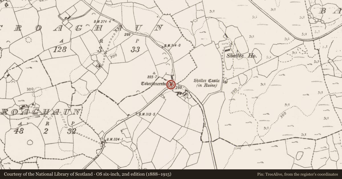 Ordnance Survey six-inch map, 2nd edition (1888–1915) covering the location of Cross, Croaghaun, County Clare, with a pin at the register's coordinates