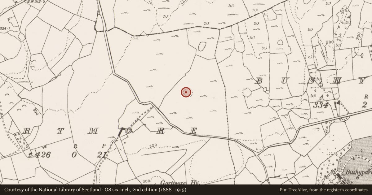 Ordnance Survey six-inch map, 2nd edition (1888–1915) covering the location of Ringfort - cashel, Gortmore, County Clare, with a pin at the register's coordinates