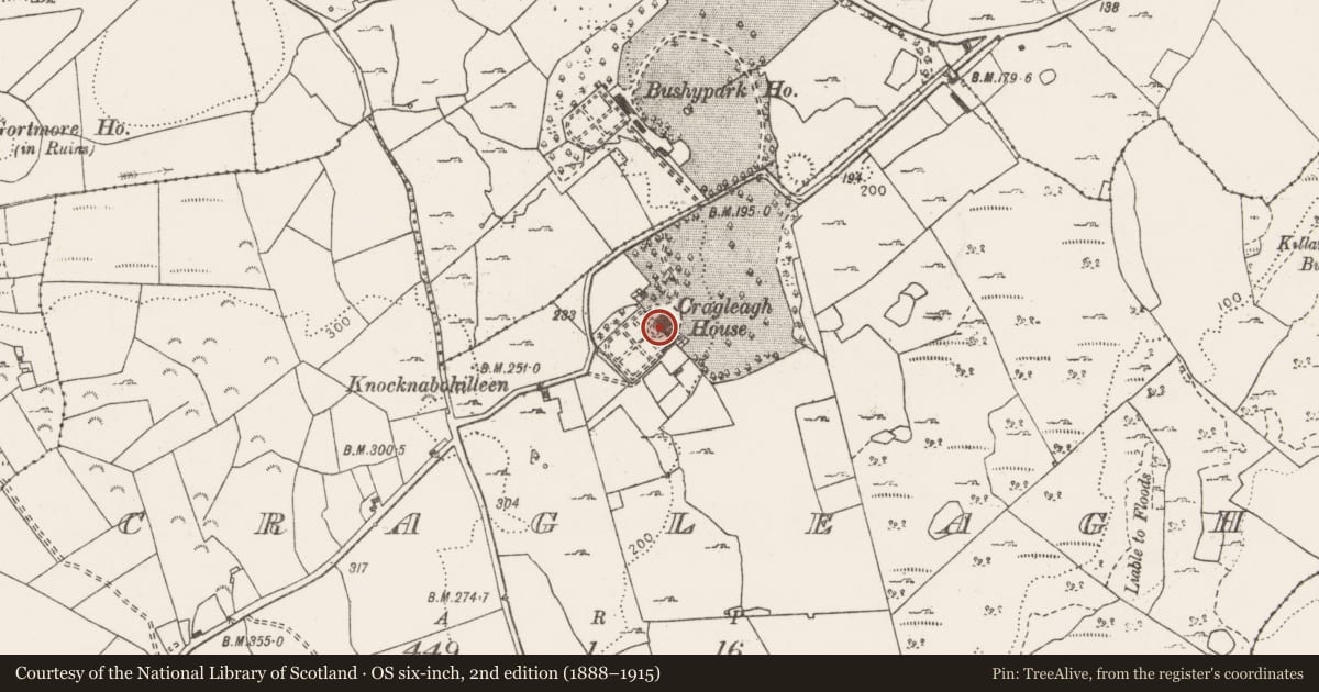 Ordnance Survey six-inch map, 2nd edition (1888–1915) covering the location of House - 18th/19th century, Cragleagh, County Clare, with a pin at the register's coordinates