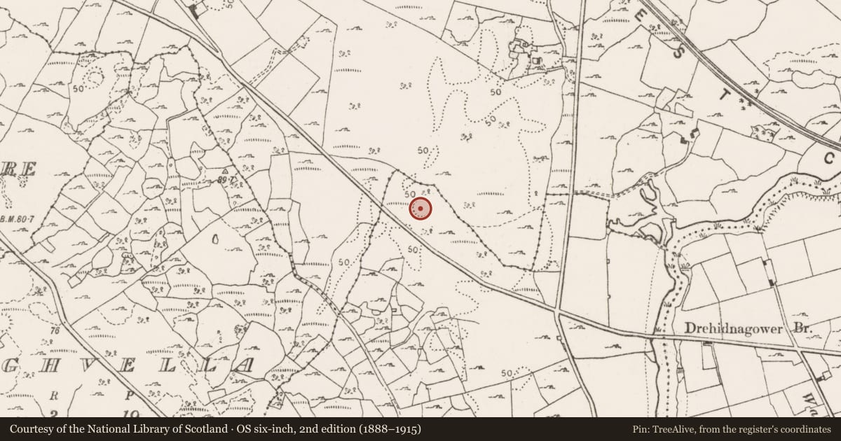 Ordnance Survey six-inch map, 2nd edition (1888–1915) covering the location of Enclosure, Claureen, County Clare, with a pin at the register's coordinates