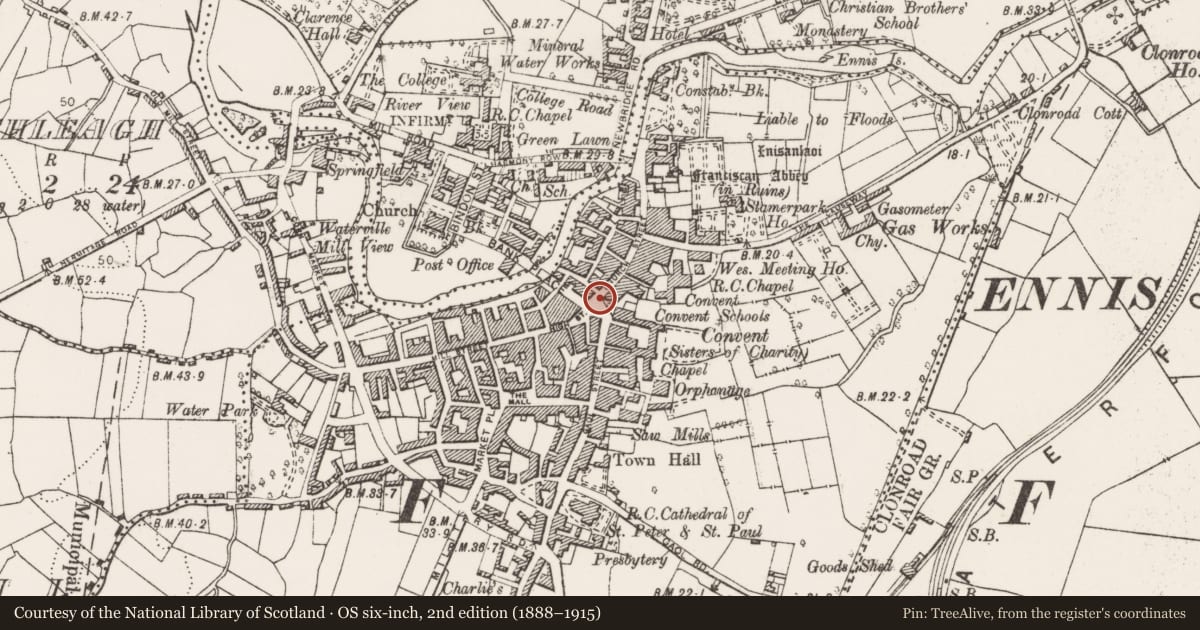 Ordnance Survey six-inch map, 2nd edition (1888–1915) covering the location of House - 17th century, Clonroad Beg, County Clare, with a pin at the register's coordinates