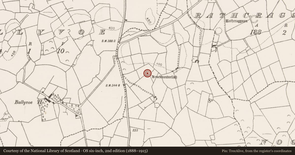 Ordnance Survey six-inch map, 2nd edition (1888–1915) covering the location of Ringfort - rath, Magowna, County Clare, with a pin at the register's coordinates