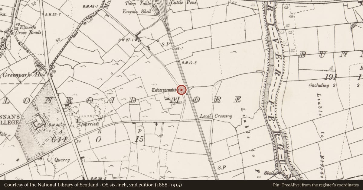 Ordnance Survey six-inch map, 2nd edition (1888–1915) covering the location of Well, Clonroad More, County Clare, with a pin at the register's coordinates