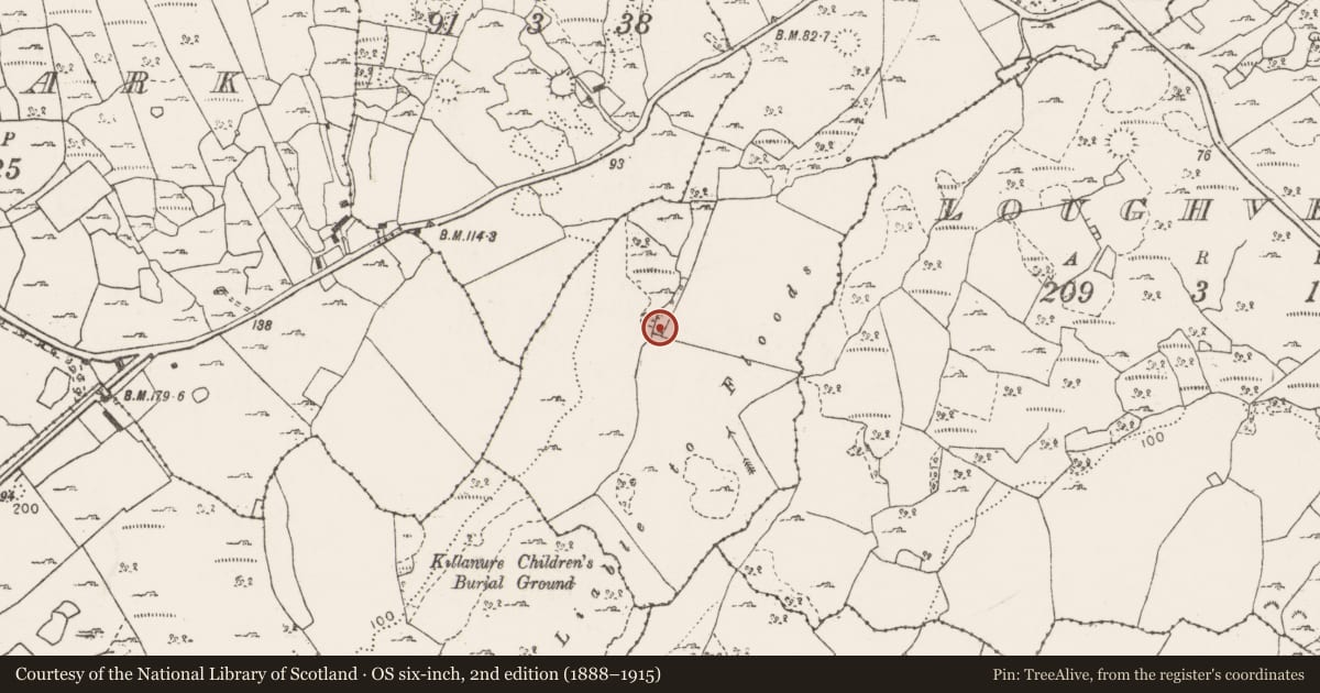 Ordnance Survey six-inch map, 2nd edition (1888–1915) covering the location of Fulacht fia, Drumcaran More, County Clare, with a pin at the register's coordinates