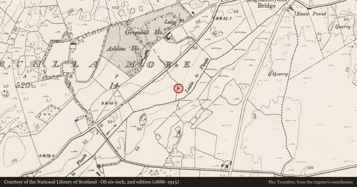 Ordnance Survey six-inch map, 2nd edition (1888–1915) covering the location of Burnt mound, Cahircalla More, County Clare, with a pin at the register's coordinates