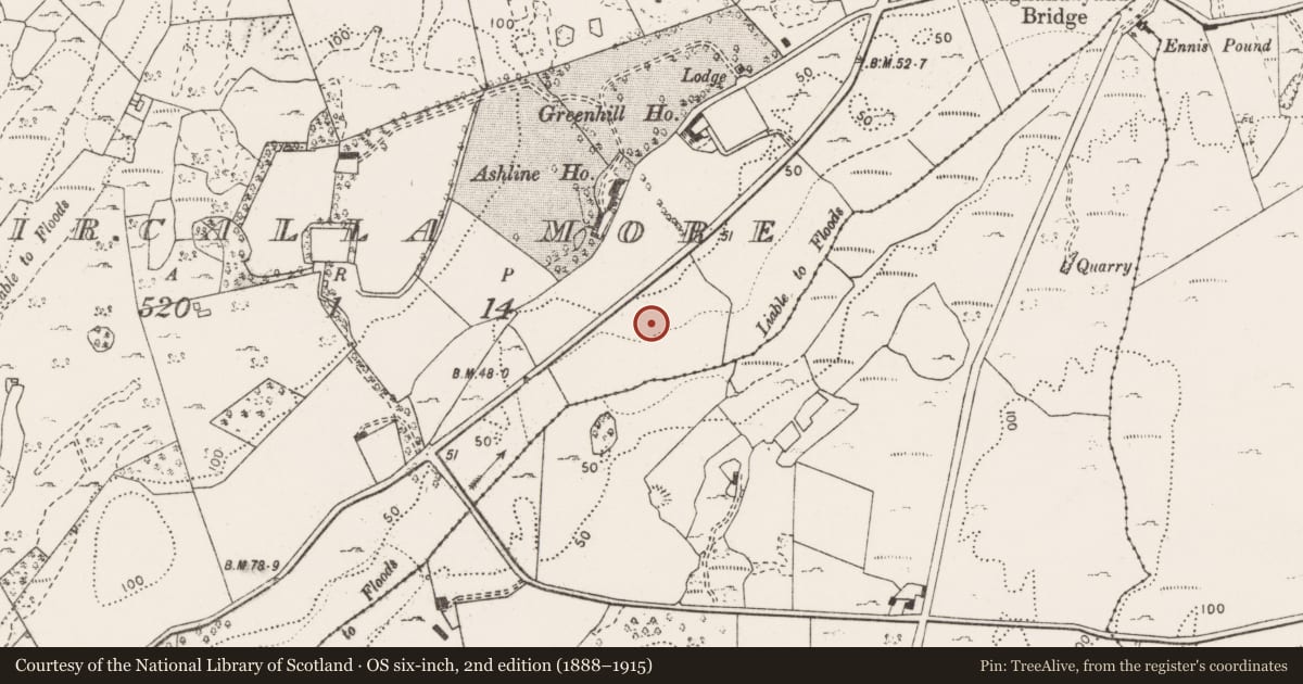 Ordnance Survey six-inch map, 2nd edition (1888–1915) covering the location of Burnt mound, Cahircalla More, County Clare, with a pin at the register's coordinates