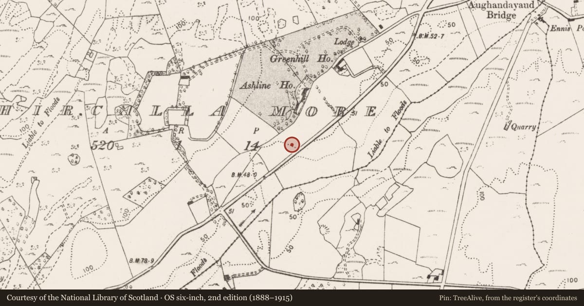 Ordnance Survey six-inch map, 2nd edition (1888–1915) covering the location of Hut site, Cahircalla More, County Clare, with a pin at the register's coordinates