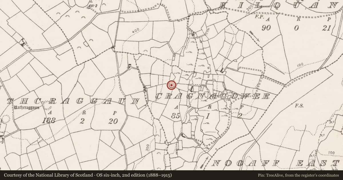 Ordnance Survey six-inch map, 2nd edition (1888–1915) covering the location of Ringfort - unclassified, Cragnagower, County Clare, with a pin at the register's coordinates