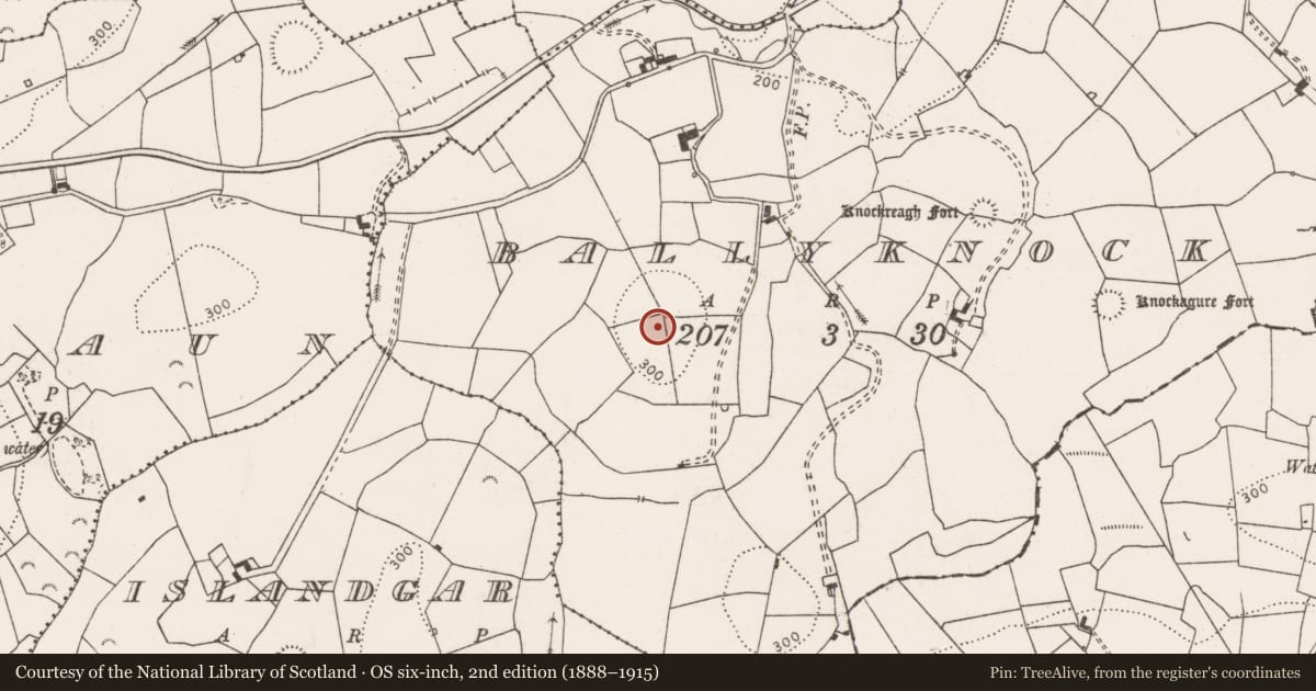 Ordnance Survey six-inch map, 2nd edition (1888–1915) covering the location of Ringfort - rath, Ballyknock, County Clare, with a pin at the register's coordinates