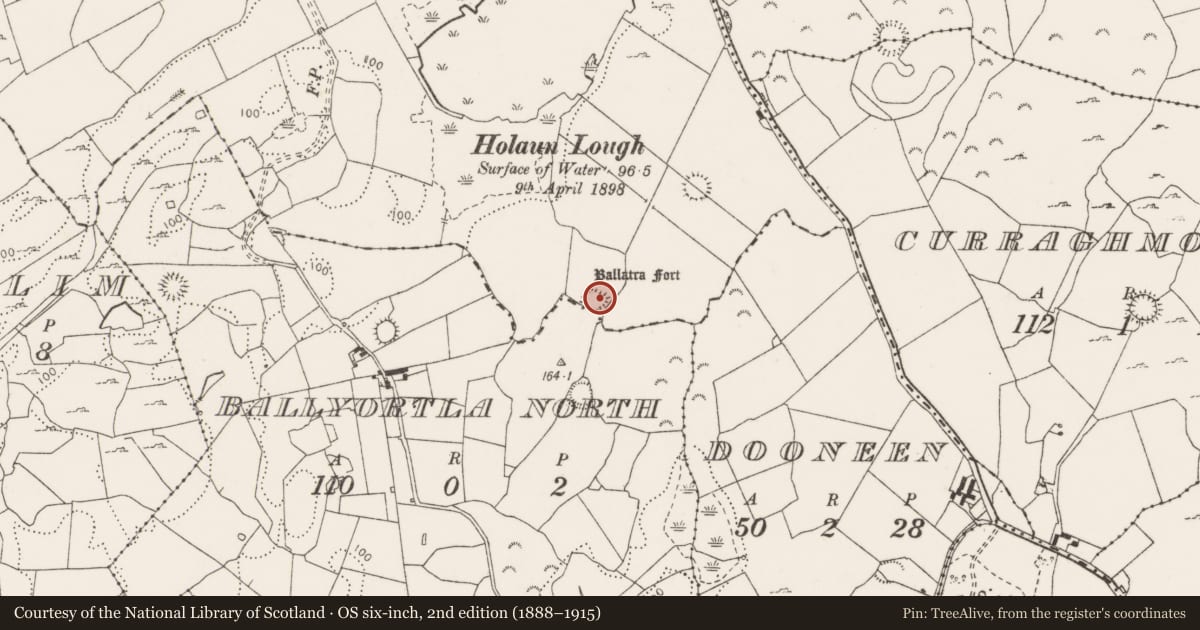 Ordnance Survey six-inch map, 2nd edition (1888–1915) covering the location of Ringfort - rath, Muckinish, County Clare, with a pin at the register's coordinates