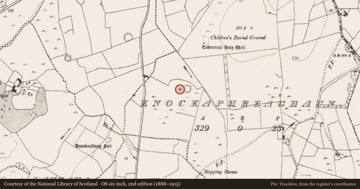 Ordnance Survey six-inch map, 2nd edition (1888–1915) covering the location of House - indeterminate date, Knockaphreaghaun, County Clare, with a pin at the register's coordinates