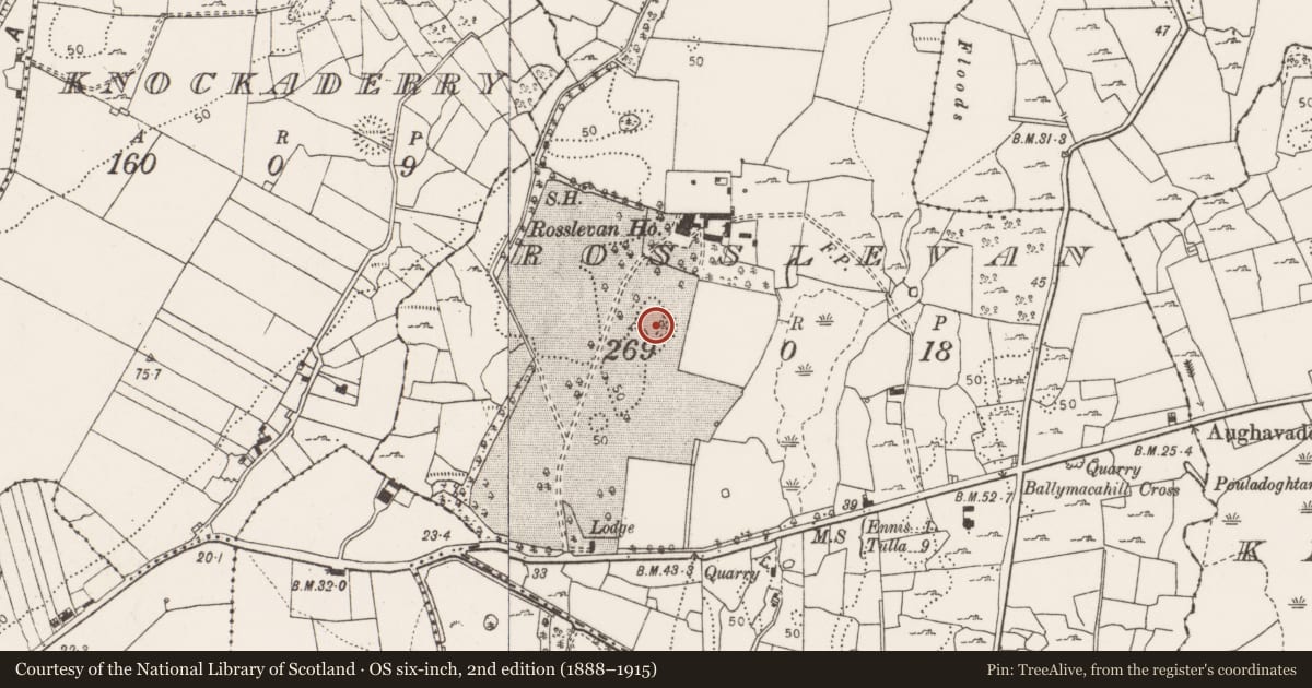 Ordnance Survey six-inch map, 2nd edition (1888–1915) covering the location of House - indeterminate date, Rosslevan, County Clare, with a pin at the register's coordinates