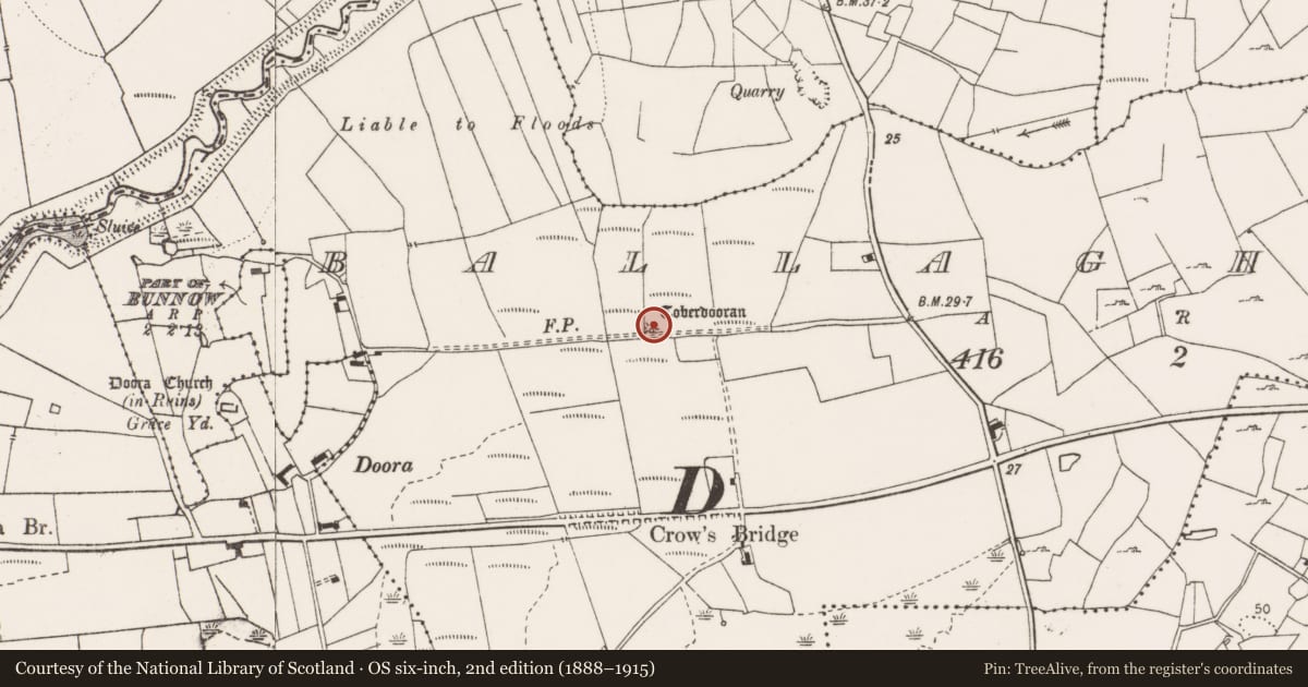 Ordnance Survey six-inch map, 2nd edition (1888–1915) covering the location of Ritual site - holy well, Ballaghboy, County Clare, with a pin at the register's coordinates