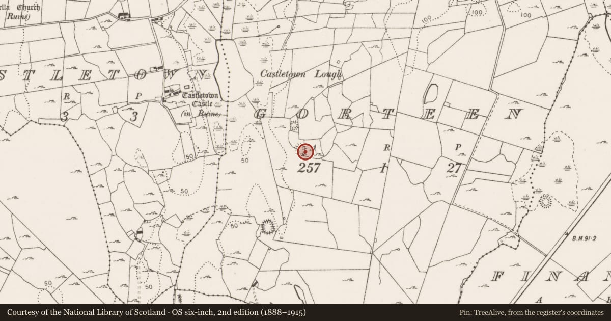 Ordnance Survey six-inch map, 2nd edition (1888–1915) covering the location of Ringfort - cashel, Gorteen, County Clare, with a pin at the register's coordinates