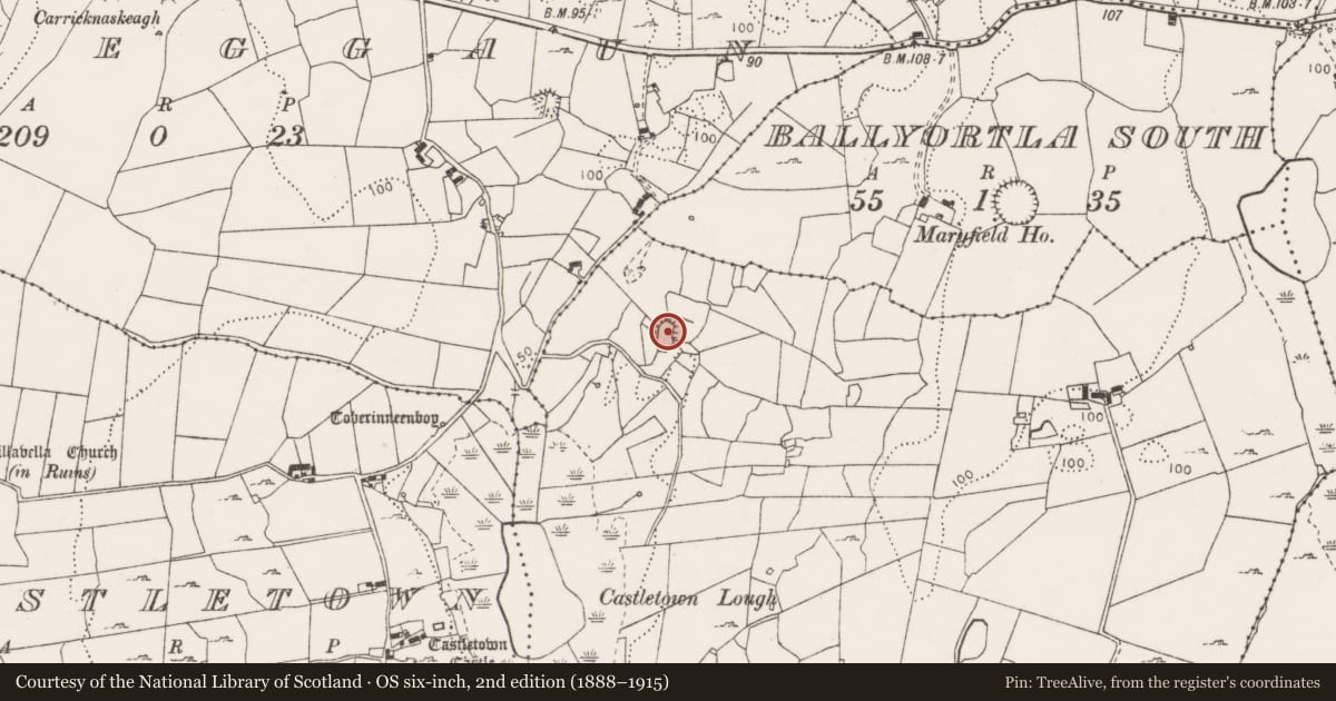 Ordnance Survey six-inch map, 2nd edition (1888–1915) covering the location of Ringfort - cashel, Gorteen, County Clare, with a pin at the register's coordinates