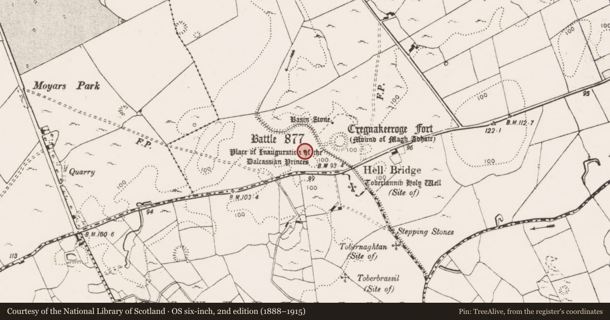 Ordnance Survey six-inch map, 2nd edition (1888–1915) covering the location of Standing stone, Toonagh, County Clare, with a pin at the register's coordinates
