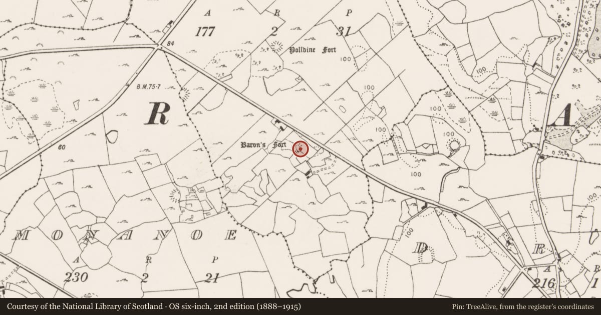 Ordnance Survey six-inch map, 2nd edition (1888–1915) covering the location of Ringfort - cashel, Finanagh, County Clare, with a pin at the register's coordinates
