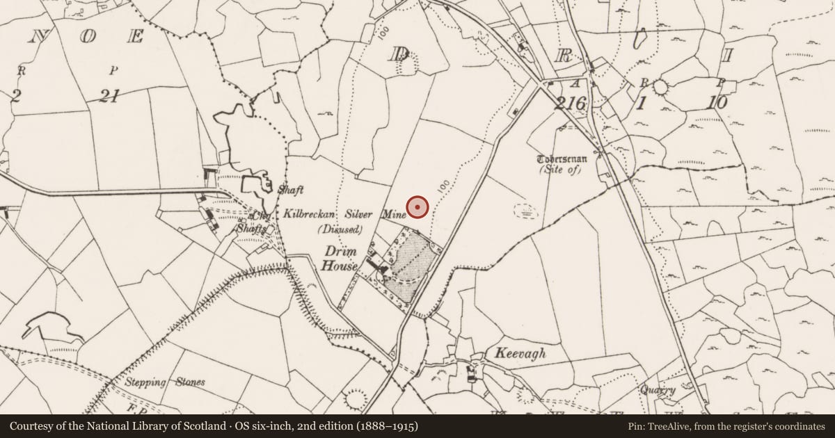Ordnance Survey six-inch map, 2nd edition (1888–1915) covering the location of Earthwork, Drim, County Clare, with a pin at the register's coordinates