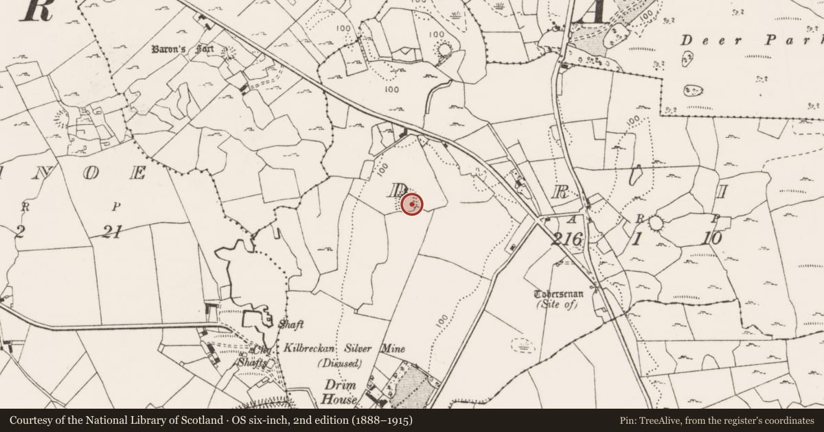 Ordnance Survey six-inch map, 2nd edition (1888–1915) covering the location of Ringfort - rath, Drim, County Clare, with a pin at the register's coordinates