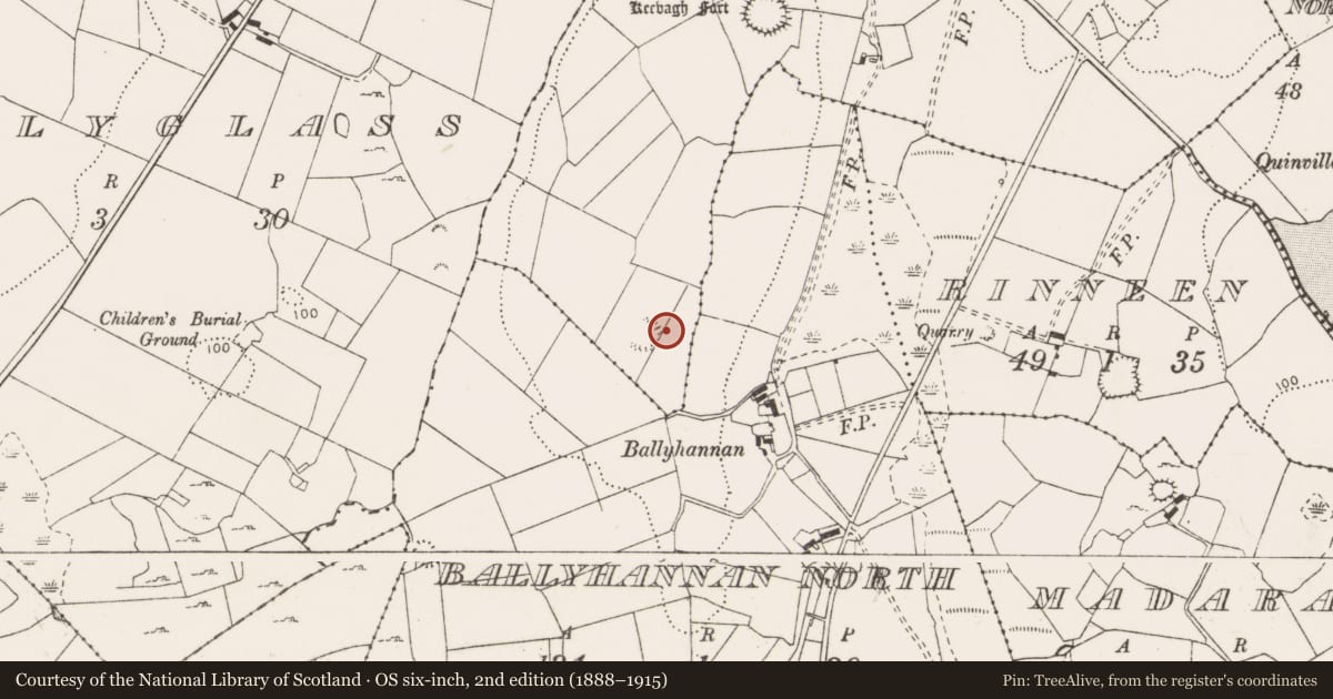 Ordnance Survey six-inch map, 2nd edition (1888–1915) covering the location of Souterrain, Keevagh, County Clare, with a pin at the register's coordinates