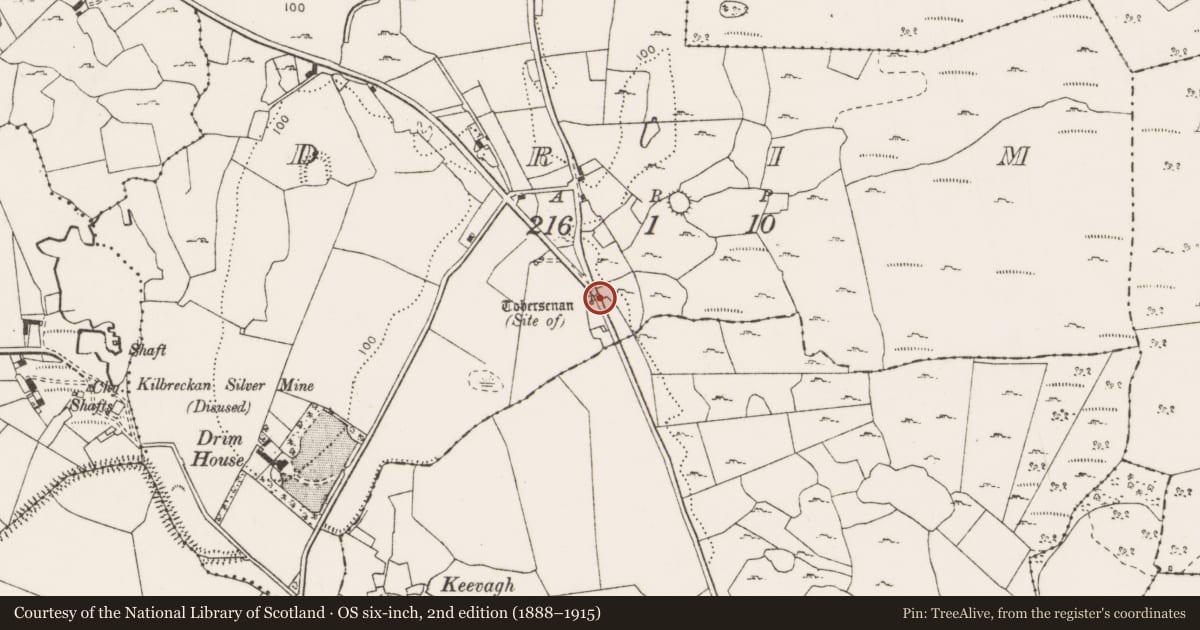 Ordnance Survey six-inch map, 2nd edition (1888–1915) covering the location of Ritual site - holy well, Drim, County Clare, with a pin at the register's coordinates