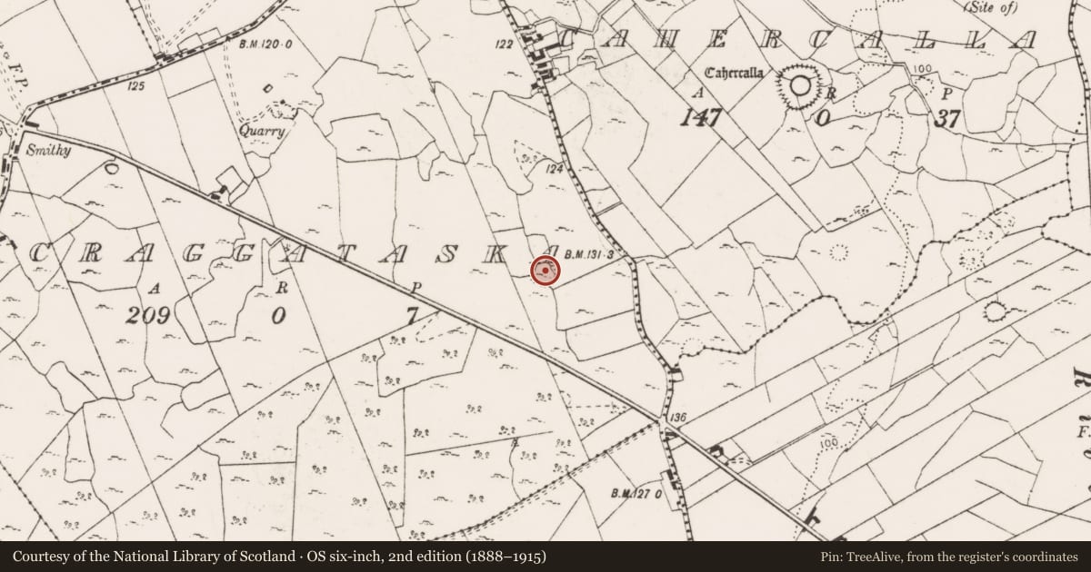 Ordnance Survey six-inch map, 2nd edition (1888–1915) covering the location of Enclosure, Craggataska, County Clare, with a pin at the register's coordinates