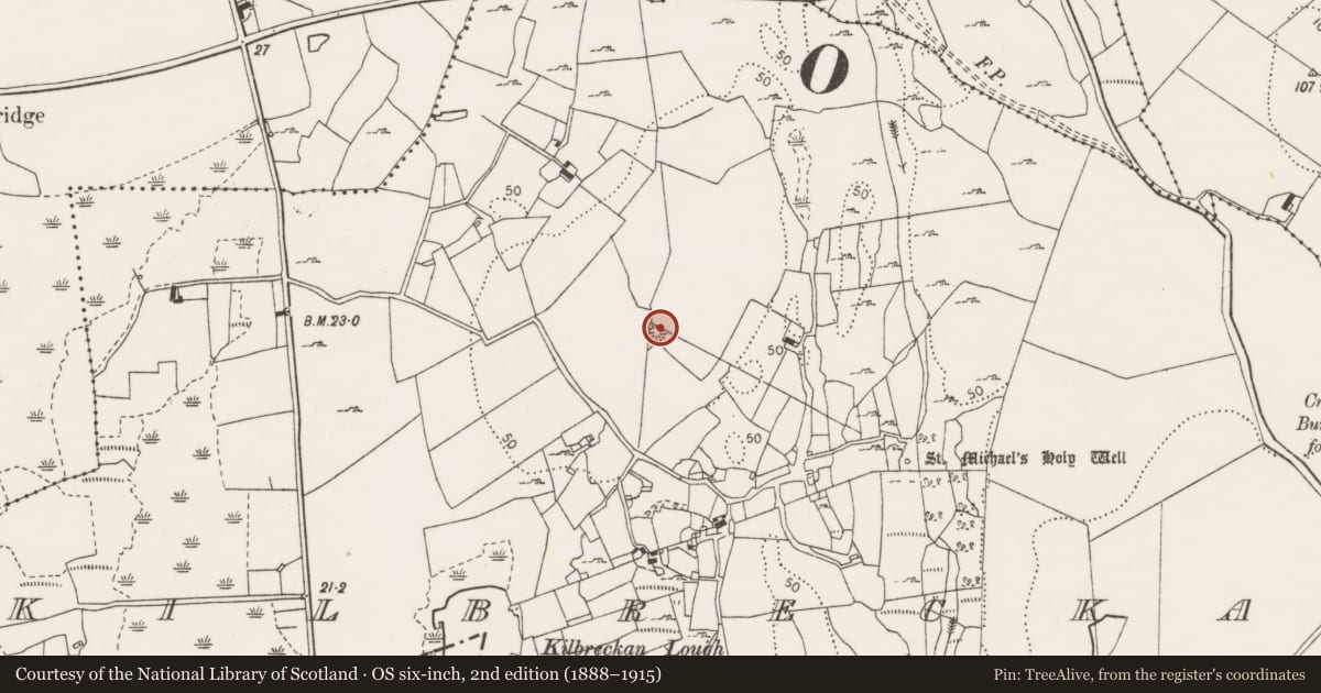 Ordnance Survey six-inch map, 2nd edition (1888–1915) covering the location of Ringfort - rath, Kilbreckan, County Clare, with a pin at the register's coordinates