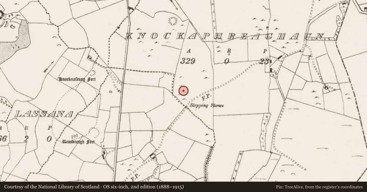 Ordnance Survey six-inch map, 2nd edition (1888–1915) covering the location of House - indeterminate date, Knockaphreaghaun, County Clare, with a pin at the register's coordinates