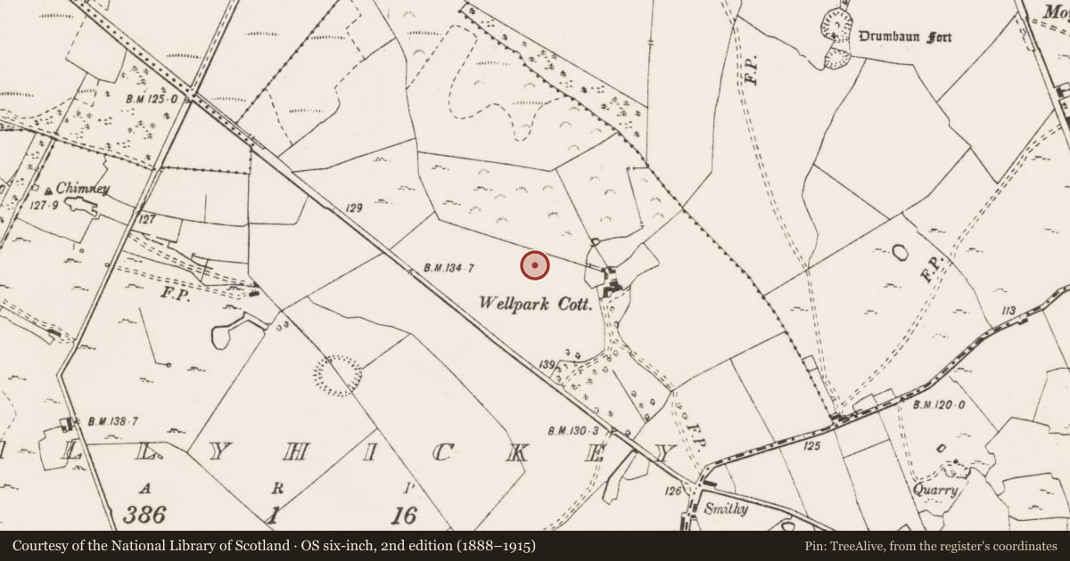 Ordnance Survey six-inch map, 2nd edition (1888–1915) covering the location of Mound, Ballyhickey, County Clare, with a pin at the register's coordinates
