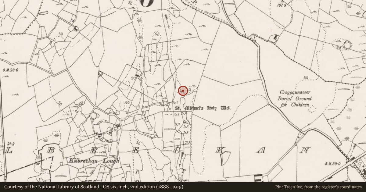 Ordnance Survey six-inch map, 2nd edition (1888–1915) covering the location of Ringfort - cashel, Kilbreckan, County Clare, with a pin at the register's coordinates