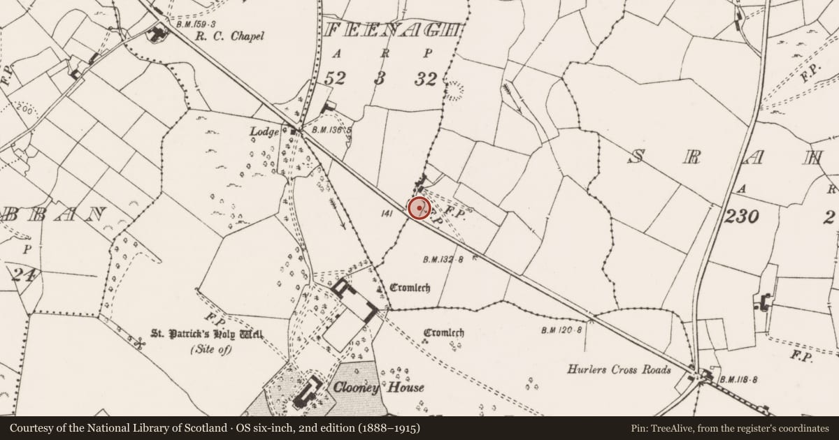 Ordnance Survey six-inch map, 2nd edition (1888–1915) covering the location of Ringfort - rath, Lassana, County Clare, with a pin at the register's coordinates