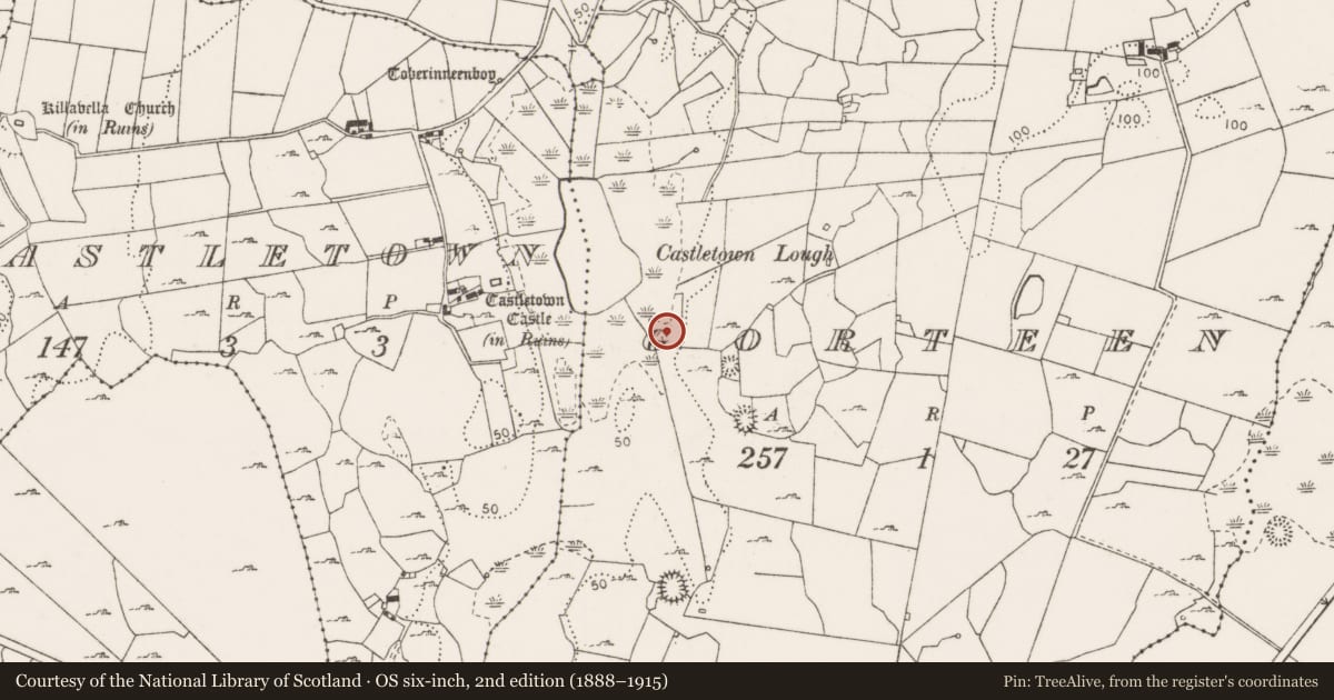 Ordnance Survey six-inch map, 2nd edition (1888–1915) covering the location of Fulacht fia, Gorteen, County Clare, with a pin at the register's coordinates
