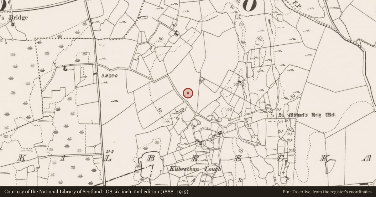 Ordnance Survey six-inch map, 2nd edition (1888–1915) covering the location of Excavation - miscellaneous, Kilbreckan, County Clare, with a pin at the register's coordinates
