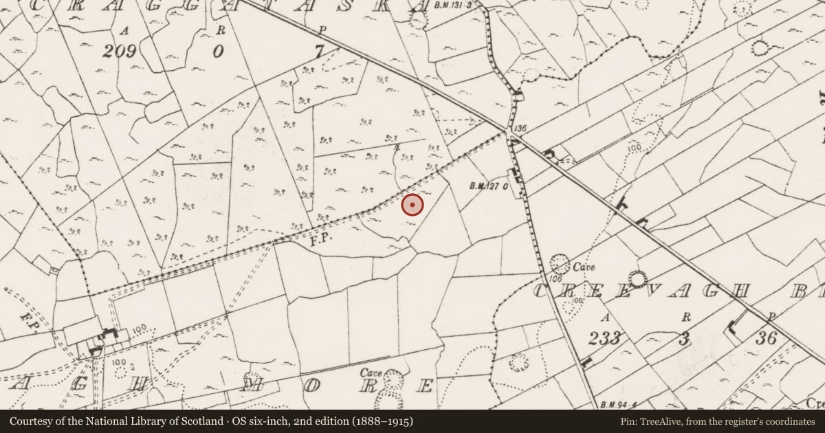 Ordnance Survey six-inch map, 2nd edition (1888–1915) covering the location of Field system, Craggataska, County Clare, with a pin at the register's coordinates