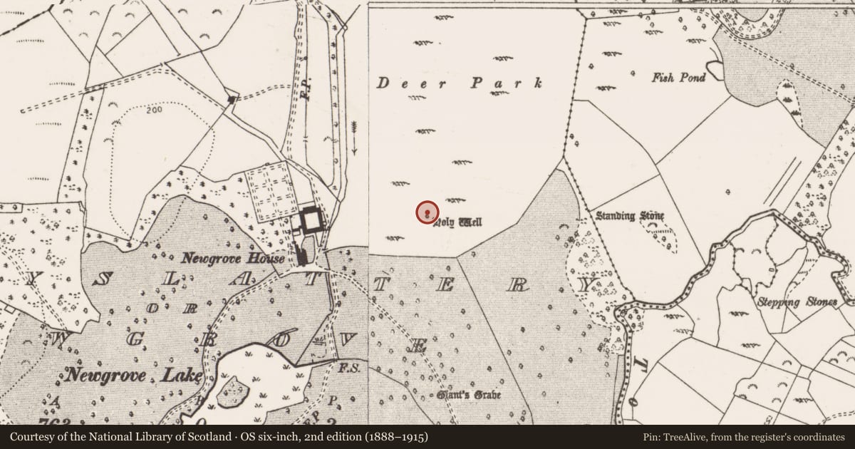 Ordnance Survey six-inch map, 2nd edition (1888–1915) covering the location of Ritual site - holy well, Ballyslattery Or Newgrove, County Clare, with a pin at the register's coordinates