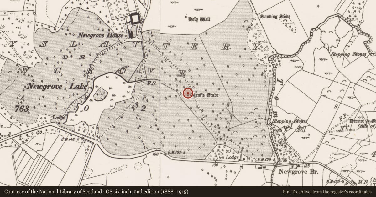 Ordnance Survey six-inch map, 2nd edition (1888–1915) covering the location of Megalithic tomb - wedge tomb, Ballyslattery Or Newgrove, County Clare, with a pin at the register's coordinates