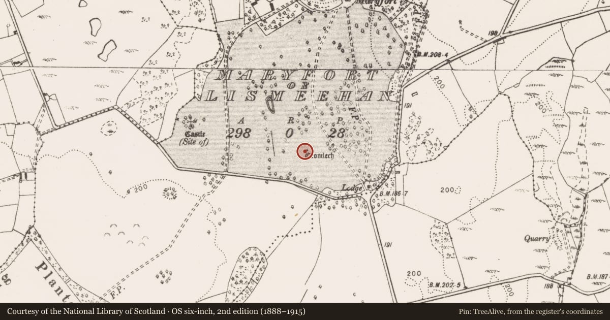Ordnance Survey six-inch map, 2nd edition (1888–1915) covering the location of Megalithic tomb - wedge tomb, Maryfort Or Lismeehan, County Clare, with a pin at the register's coordinates