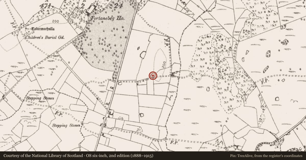 Ordnance Survey six-inch map, 2nd edition (1888–1915) covering the location of Enclosure, Fortane Beg, County Clare, with a pin at the register's coordinates