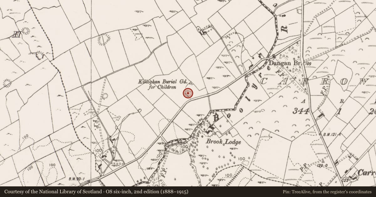 Ordnance Survey six-inch map, 2nd edition (1888–1915) covering the location of Enclosure, Caherloghan, County Clare, with a pin at the register's coordinates