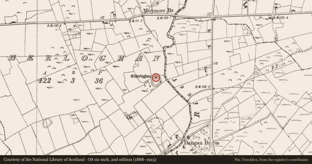 Ordnance Survey six-inch map, 2nd edition (1888–1915) covering the location of House - indeterminate date, Caherloghan, County Clare, with a pin at the register's coordinates