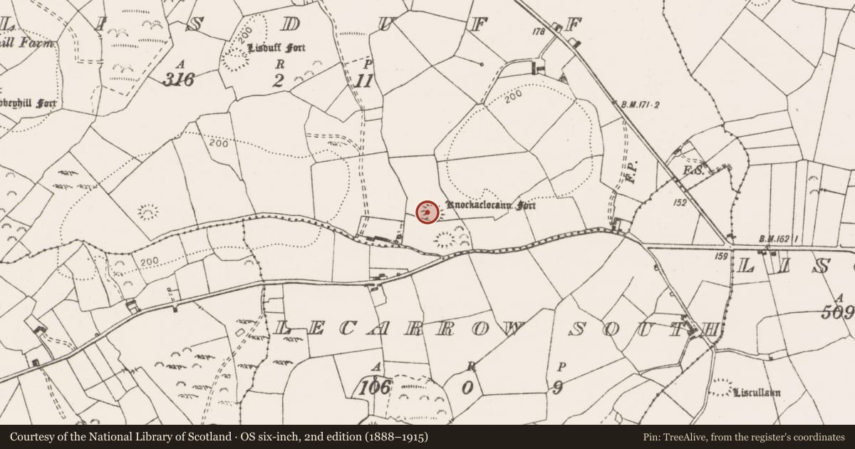 Ordnance Survey six-inch map, 2nd edition (1888–1915) covering the location of Enclosure, Lisduff, County Clare, with a pin at the register's coordinates