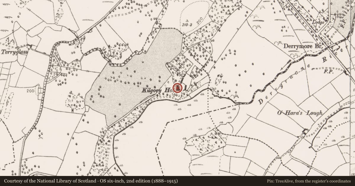 Ordnance Survey six-inch map, 2nd edition (1888–1915) covering the location of House - 16th/17th century, Kilgory, County Clare, with a pin at the register's coordinates
