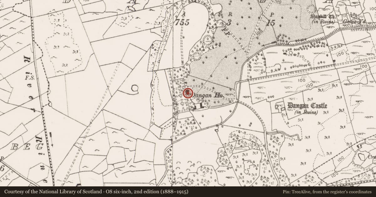 Ordnance Survey six-inch map, 2nd edition (1888–1915) covering the location of House - 17th century, Dangan, County Clare, with a pin at the register's coordinates