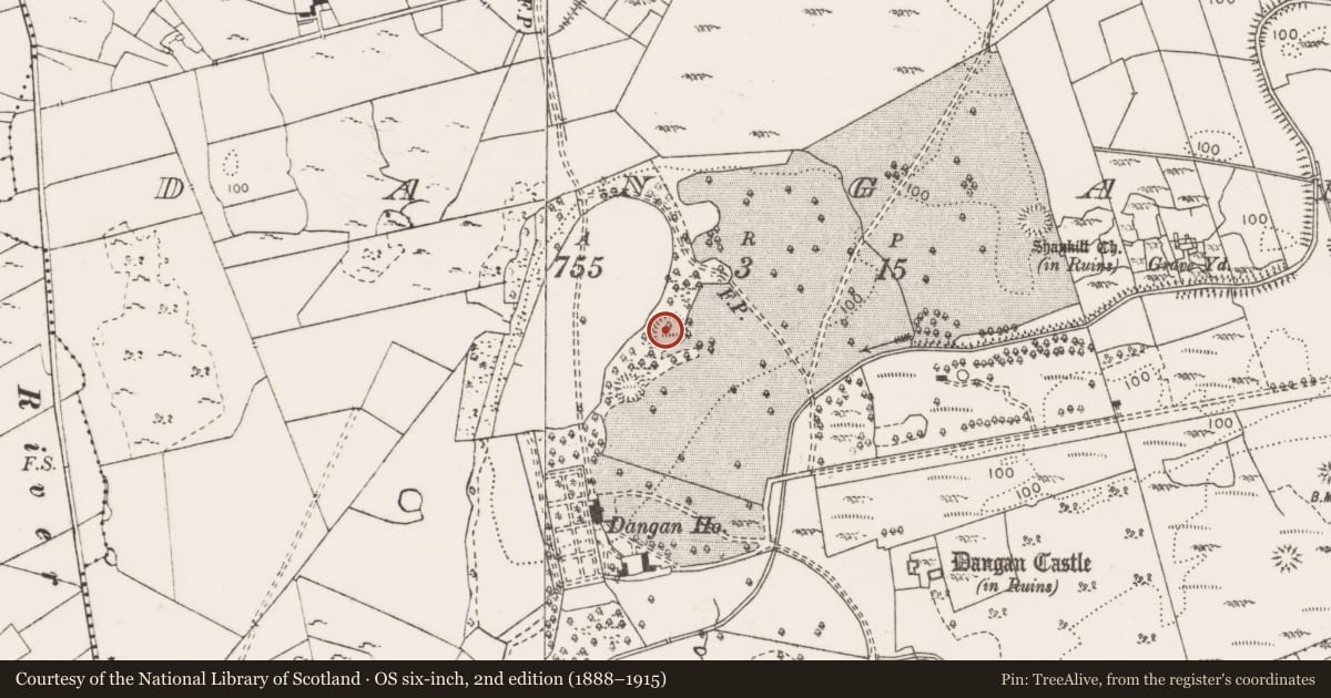 Ordnance Survey six-inch map, 2nd edition (1888–1915) covering the location of Ringfort - cashel, Dangan, County Clare, with a pin at the register's coordinates