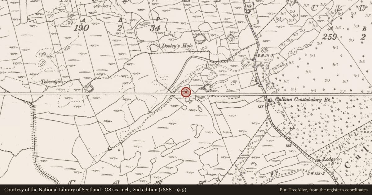 Ordnance Survey six-inch map, 2nd edition (1888–1915) covering the location of Enclosure, Cant, County Clare, with a pin at the register's coordinates