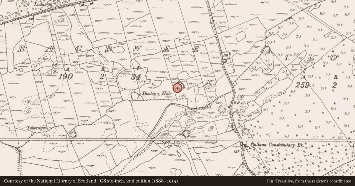 Ordnance Survey six-inch map, 2nd edition (1888–1915) covering the location of Ringfort - cashel, Cragbwee, County Clare, with a pin at the register's coordinates