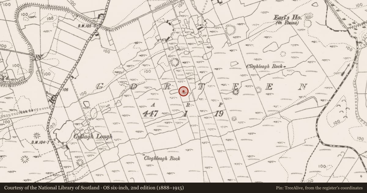 Ordnance Survey six-inch map, 2nd edition (1888–1915) covering the location of Enclosure, Gorteen, County Clare, with a pin at the register's coordinates